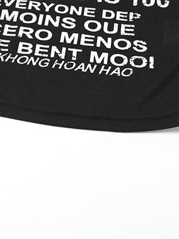 Fashionable Hot Girl Personalized Letter Print See-Through Short One-Shoulder Tank Top