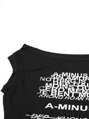 Fashionable Hot Girl Personalized Letter Print See-Through Short One-Shoulder Tank Top
