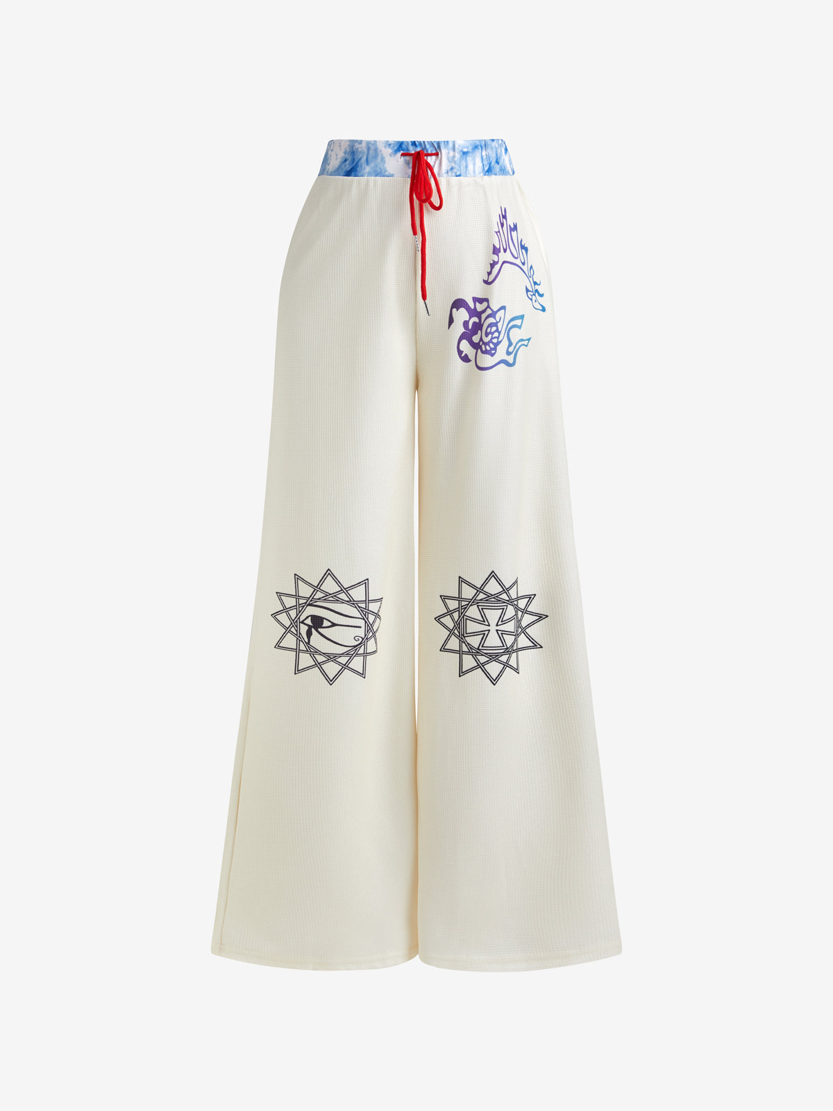 Hot Girl Street Fashion Color-Blocked Graffiti Print Loose Straight Wide Leg Pants