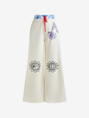 Hot Girl Street Fashion Color-Blocked Graffiti Print Loose Straight Wide Leg Pants