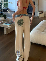 Hot Girl Street Fashion Color-Blocked Graffiti Print Loose Straight Wide Leg Pants