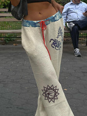 Hot Girl Street Fashion Color-Blocked Graffiti Print Loose Straight Wide Leg Pants