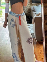 Hot Girl Street Fashion Color-Blocked Graffiti Print Loose Straight Wide Leg Pants