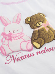 Y2K Rainbow-Colored Bear Print Color-Blocked Women'S Sweet And Cool Short-Sleeved T-Shirt