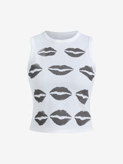 Spicy Girl Y2K Summer New Arrival Lip Print Ribbed Tank Top