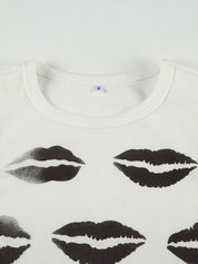 Spicy Girl Y2K Summer New Arrival Lip Print Ribbed Tank Top