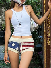 Street-Style Sexy Y2K Low-Rise Star-Striped Contrasting Color Knit Shorts