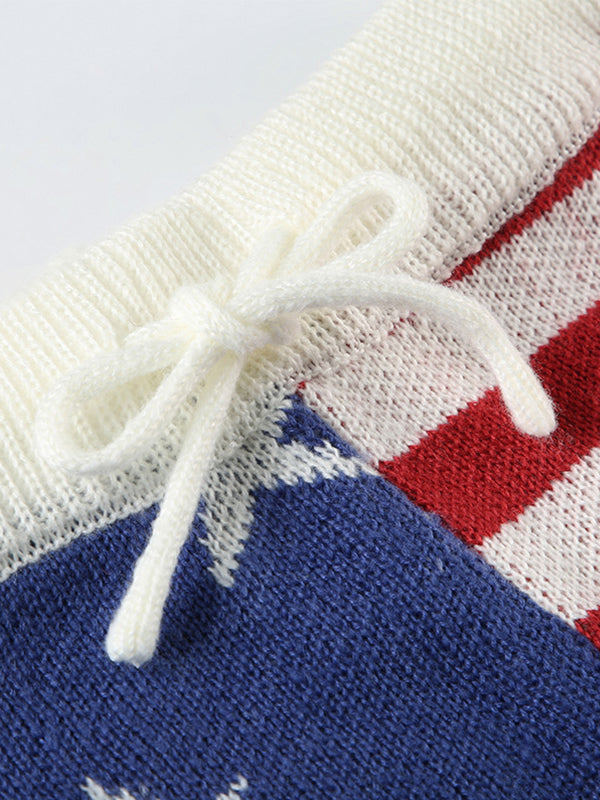 Street-Style Sexy Y2K Low-Rise Star-Striped Contrasting Color Knit Shorts