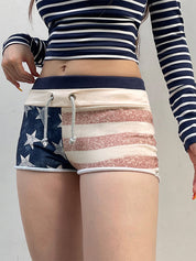 Street-Style Sexy Low-Rise Star-Striped Hot Shorts