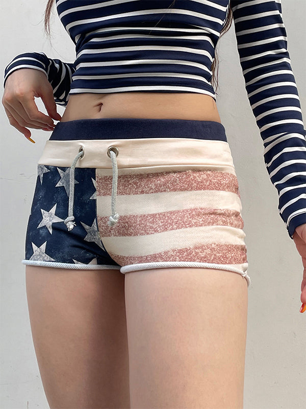 Street-Style Sexy Low-Rise Star-Striped Hot Shorts