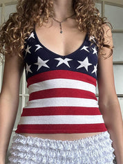 American Street Style Star Print Y2K Halter Neck Knit Tank Top