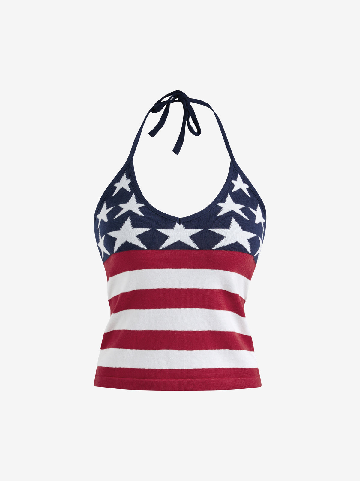 American Street Style Star Print Y2K Halter Neck Knit Tank Top