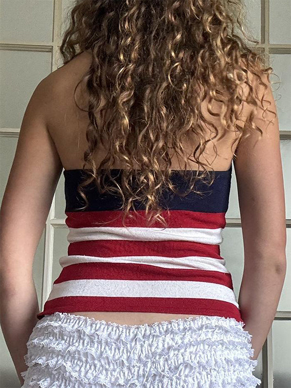American Street Style Star Print Y2K Halter Neck Knit Tank Top