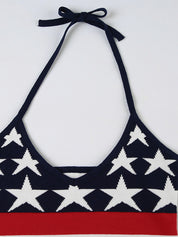 American Street Style Star Print Y2K Halter Neck Knit Tank Top