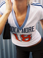American-Style Printed Jersey Slim-Fit V-Neck Streetwear Letter And Number Short-Sleeved T-Shirt
