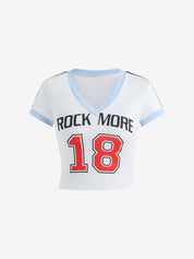 American-Style Printed Jersey Slim-Fit V-Neck Streetwear Letter And Number Short-Sleeved T-Shirt