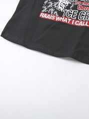 Street Fashion Y2K Hot Girl Off-The-Shoulder Printed Versatile Loose-Fitting Short-Sleeved Oversized Short Sleeve