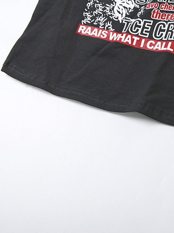 Street Fashion Y2K Hot Girl Off-The-Shoulder Printed Versatile Loose-Fitting Short-Sleeved Oversized Short Sleeve