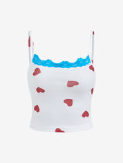 Street Fashion Pure Desire Hot Girl Y2K Heart Print Contrasting Color Halter Tank Top