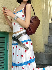 Street Fashion Pure Desire Hot Girl Y2K Heart Print Contrasting Color Halter Tank Top