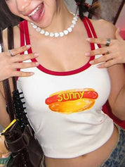 Street-Style Y2K Fashion Food Print Spaghetti Strap Color-Block Tank Top
