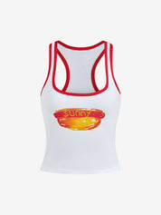 Street-Style Y2K Fashion Food Print Spaghetti Strap Color-Block Tank Top