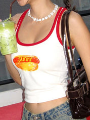 Street-Style Y2K Fashion Food Print Spaghetti Strap Color-Block Tank Top