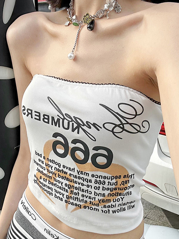 Spicy Girl Y2K Street Fashion Printed Cropped Bandeau Top