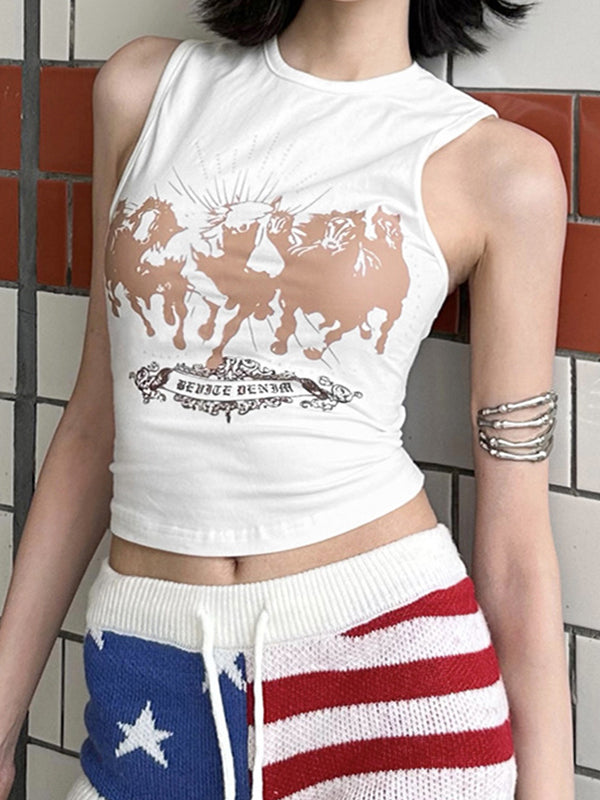 Y2K Spice Girls Music Festival Small Diamond Letter Print Cropped Tank Top