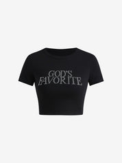 Fashionable New Round Neck Rhinestone Slim Fit Short Sleeve T-Shirt