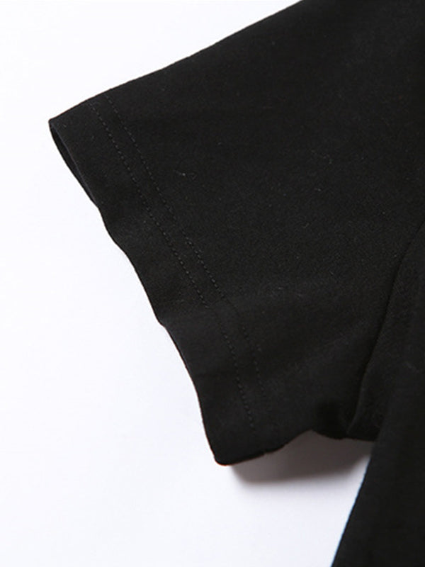 Fashionable New Round Neck Rhinestone Slim Fit Short Sleeve T-Shirt