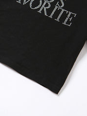 Fashionable New Round Neck Rhinestone Slim Fit Short Sleeve T-Shirt