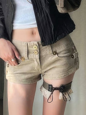 Simple Low-Waist Pocket Loose Casual Workwear Straight-Leg Shorts