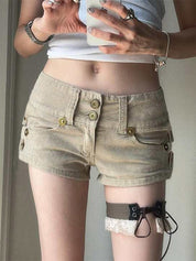 Simple Low-Waist Pocket Loose Casual Workwear Straight-Leg Shorts