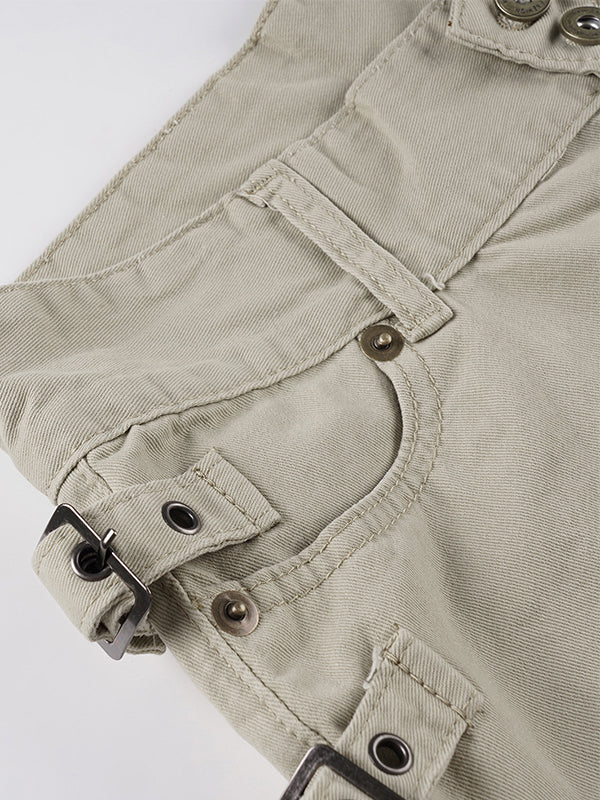 Simple Low-Waist Pocket Loose Casual Workwear Straight-Leg Shorts