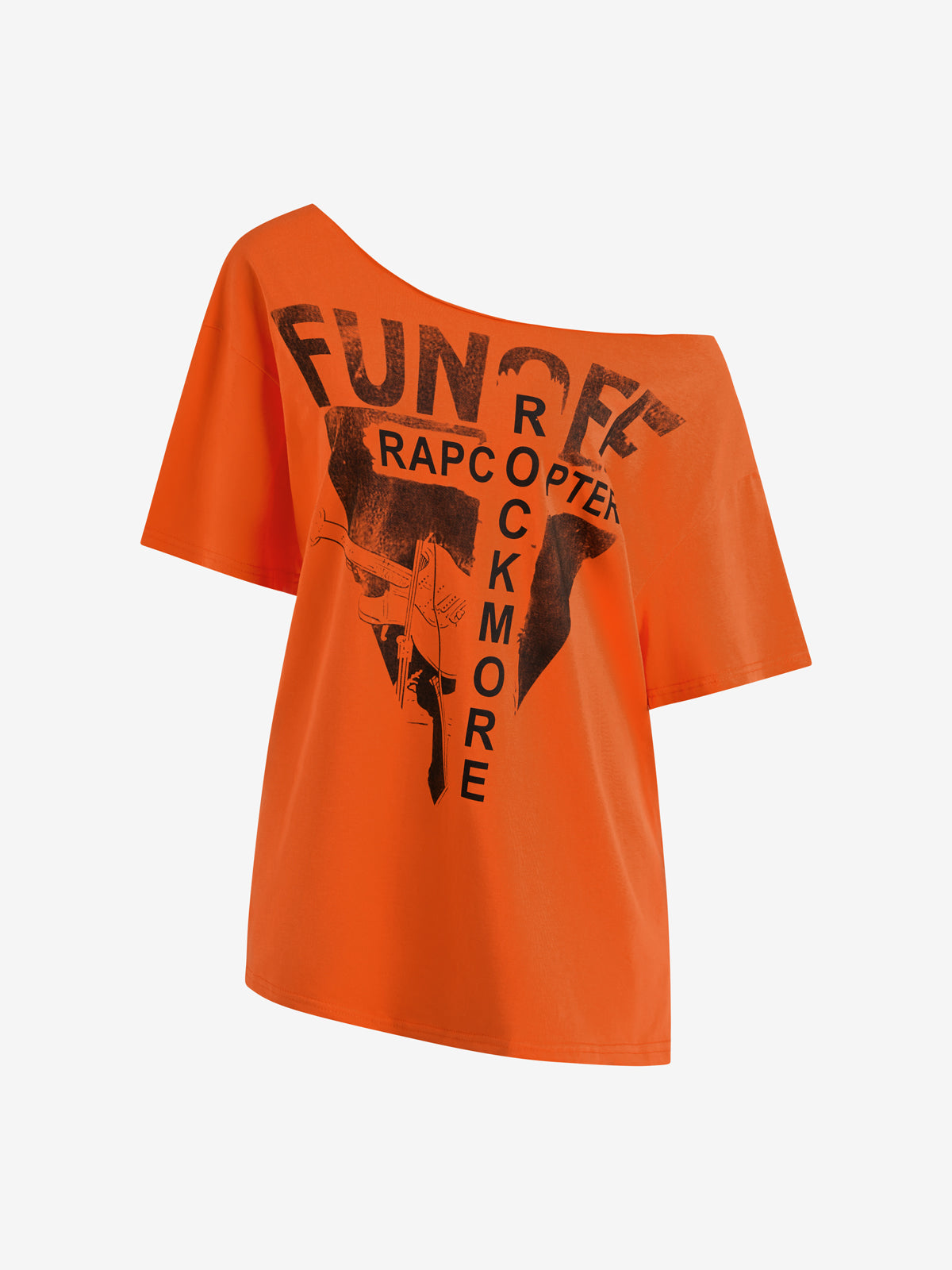 American Retro Off-The-Shoulder Loose-Fitting Design With Unique Prints, Trendy Short-Sleeved T-Shirt