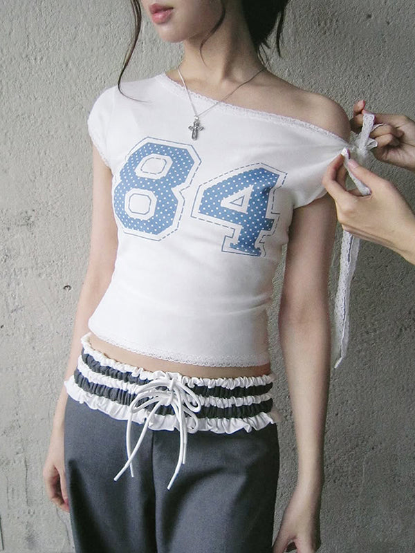 Lace-Trimmed, Digital-Printed, Round-Neck, Casual, Short-Sleeved T-Shirt For Export