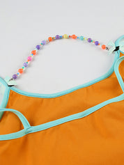 Dopamine Bead Adjustable Detachable Chain Bow Tie Hot Girl Tank Top