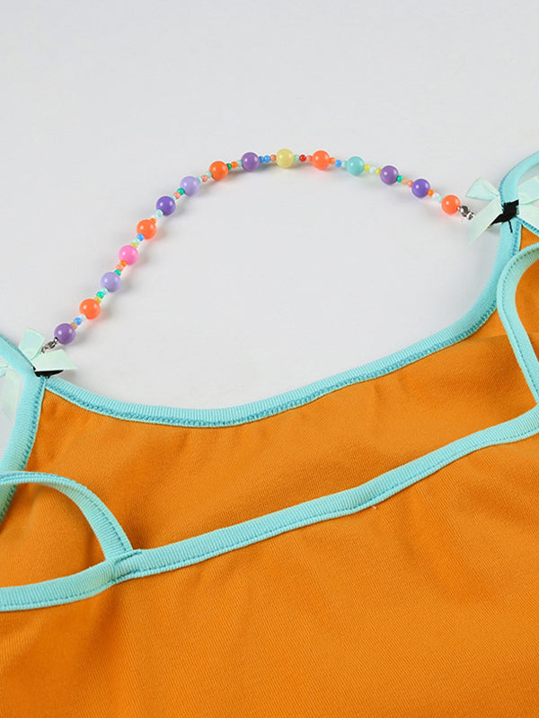 Dopamine Bead Adjustable Detachable Chain Bow Tie Hot Girl Tank Top