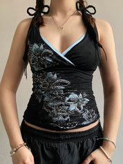 Dark Y2K Print Sexy V-Neck Hot Girl Tank Top