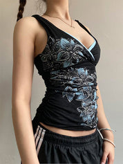 Dark Y2K Print Sexy V-Neck Hot Girl Tank Top