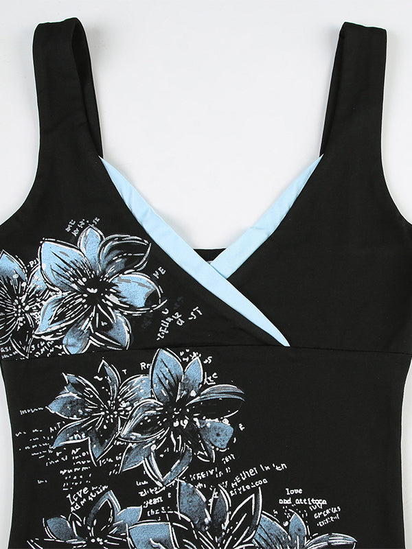 Dark Y2K Print Sexy V-Neck Hot Girl Tank Top