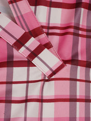 Pink Checkered V-Neck Sleeveless Fitted Vest With Lapel Collar
