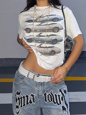 American Street Motorcycle Print Casual Loose Summer Short-Sleeved T-Shirt