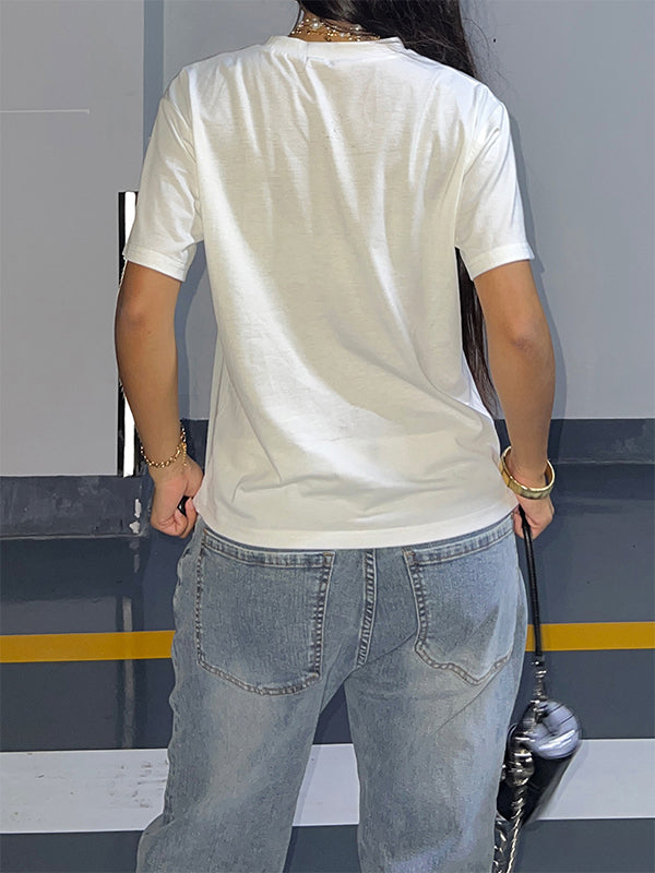 American Street Motorcycle Print Casual Loose Summer Short-Sleeved T-Shirt