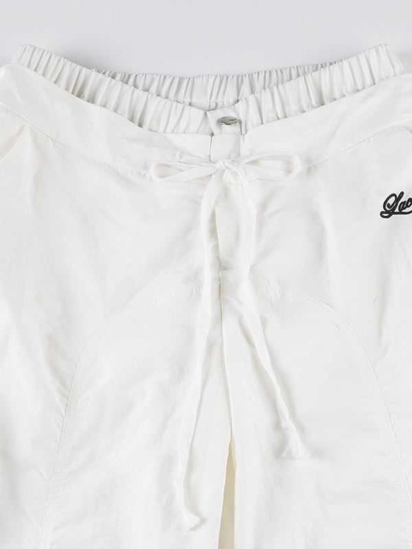 American Sports Style Long Loose Pleated Design Wide Leg Pants