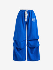 American Sports Style Long Loose Pleated Contrasting Color Wide Leg Pants