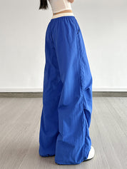 American Sports Style Long Loose Pleated Contrasting Color Wide Leg Pants