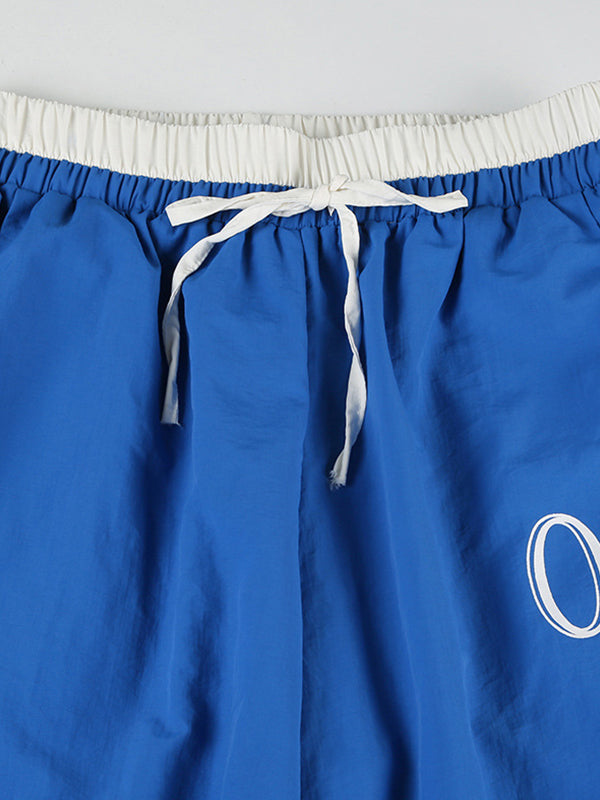 American Sports Style Long Loose Pleated Contrasting Color Wide Leg Pants