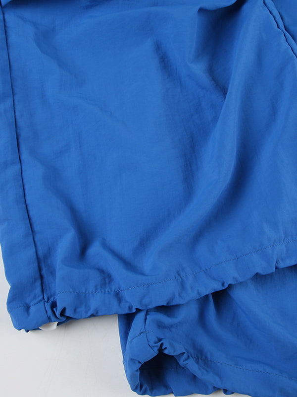 American Sports Style Long Loose Pleated Contrasting Color Wide Leg Pants